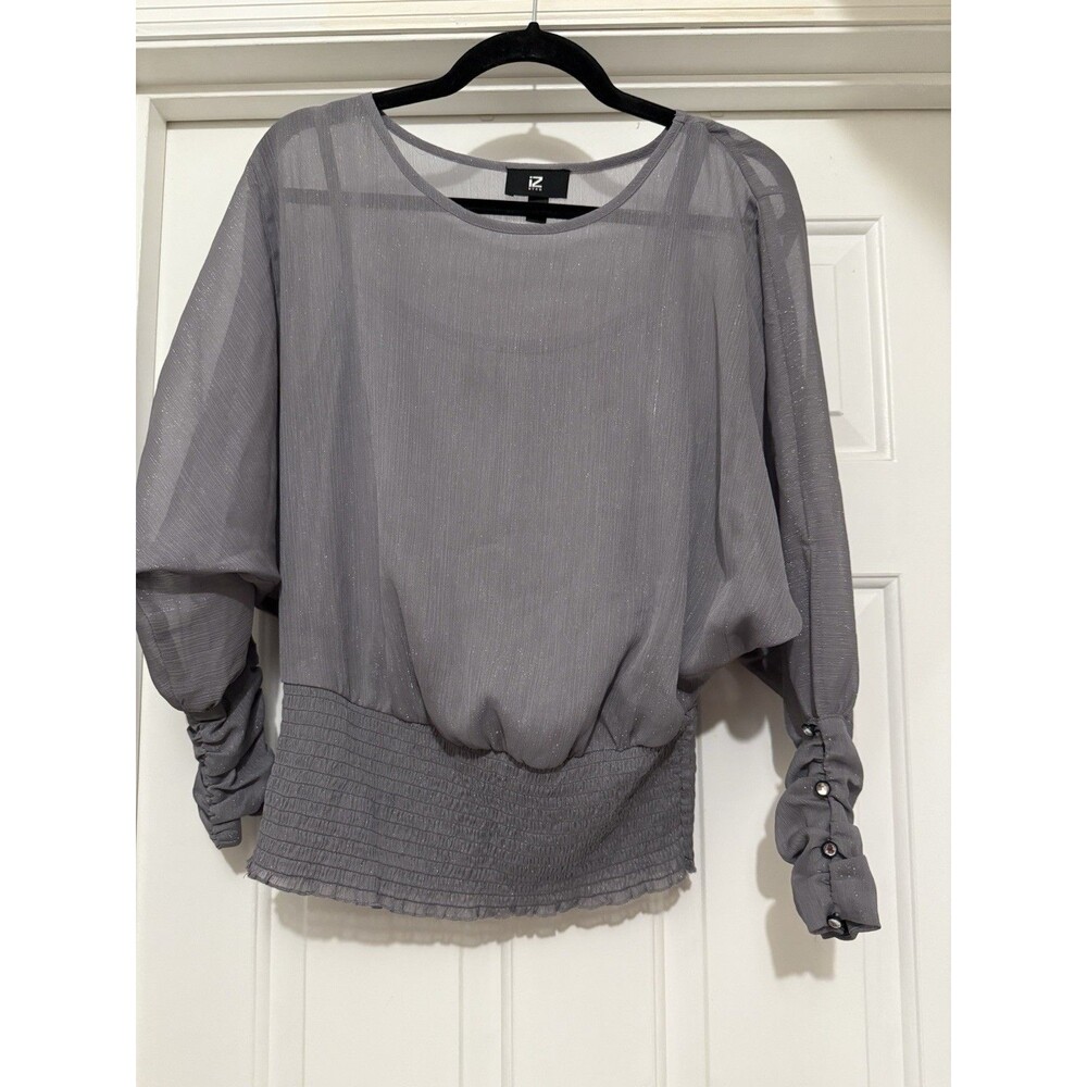 IZ Byer California Women's Long Sleeve Romantic Blouse Gray Y2K